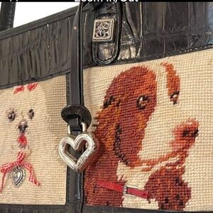 Brighton Leather Needlepoint Dog Handbag Tote Rare Purse Dog Mom Doggie Diva
